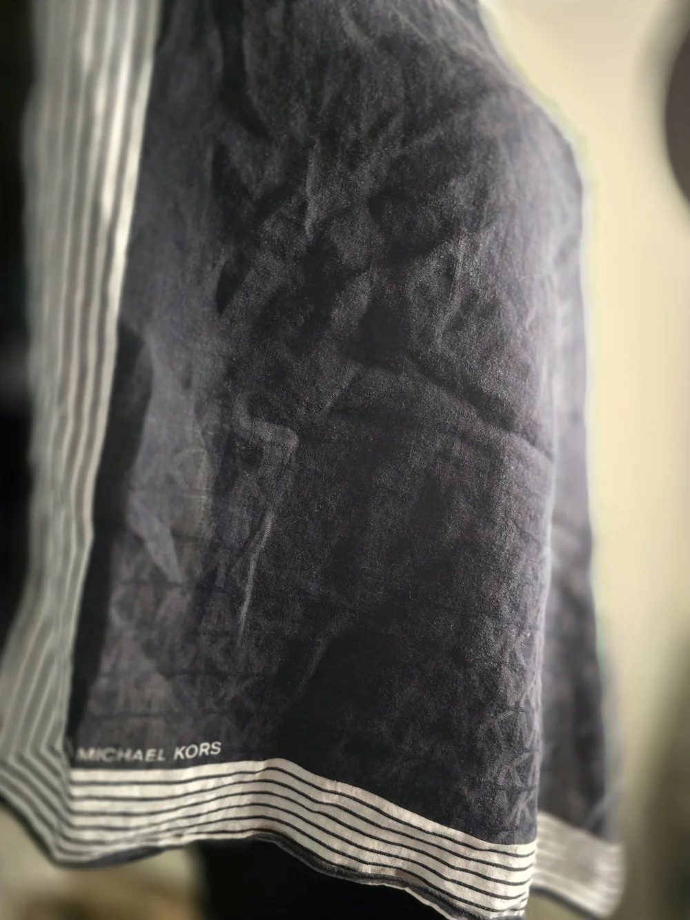 Michael Kors Black and White Striped Logo Scarf